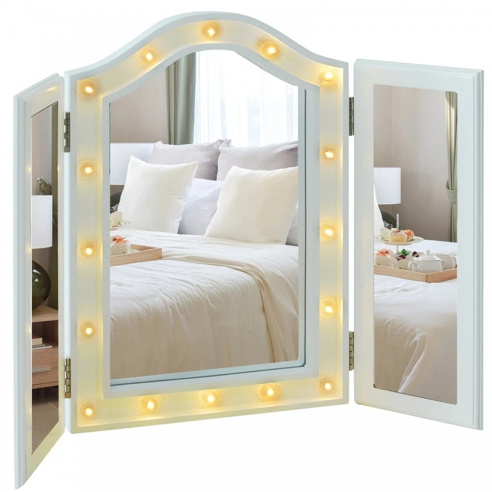HOMCOM MDF Tri-Fold LED Vanity Mirror W/ 16 Spotlights White 1 HOMCOM MDF Tri-Fold LED Vanity Mirror W/ 16 Spotlights White