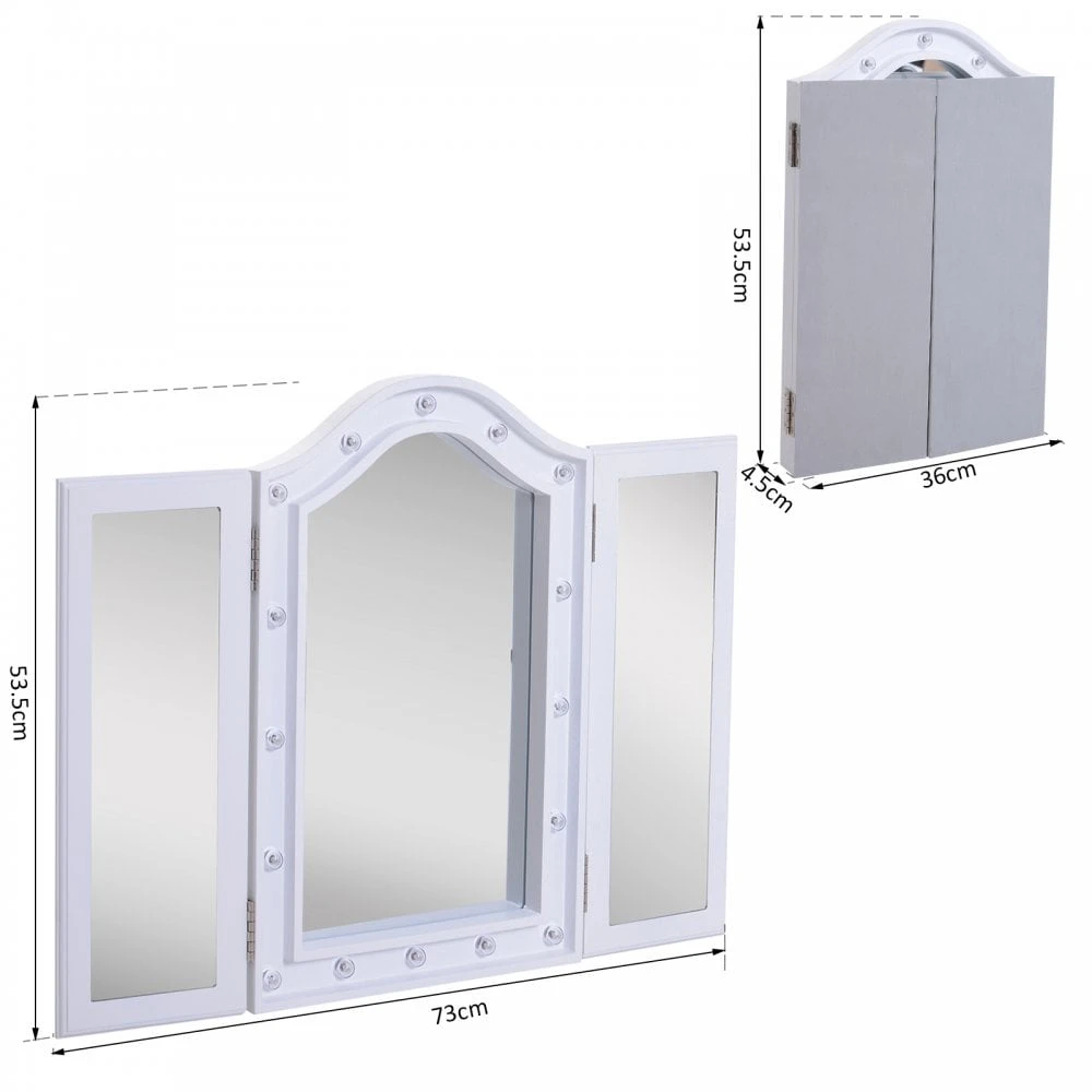 HOMCOM MDF Tri-Fold LED Vanity Mirror W/ 16 Spotlights White 4 HOMCOM MDF Tri-Fold LED Vanity Mirror W/ 16 Spotlights White - Image 4