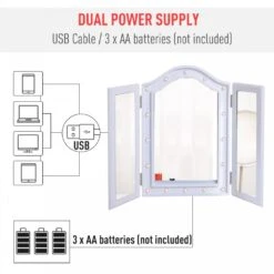 HOMCOM MDF Tri-Fold LED Vanity Mirror W/ 16 Spotlights White 16 HOMCOM MDF Tri-Fold LED Vanity Mirror W/ 16 Spotlights White -Home Furnishing Serie Shop 1645292658 52678900