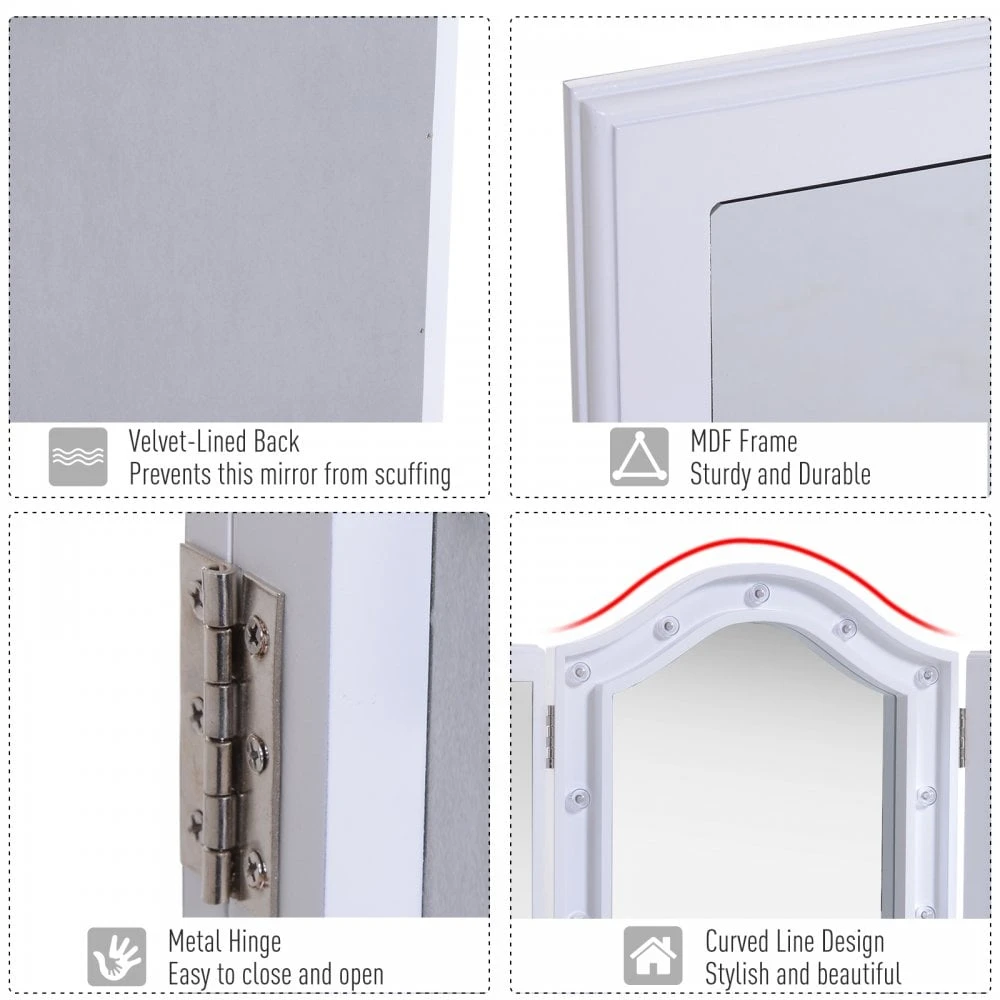 HOMCOM MDF Tri-Fold LED Vanity Mirror W/ 16 Spotlights White 8 HOMCOM MDF Tri-Fold LED Vanity Mirror W/ 16 Spotlights White - Image 8