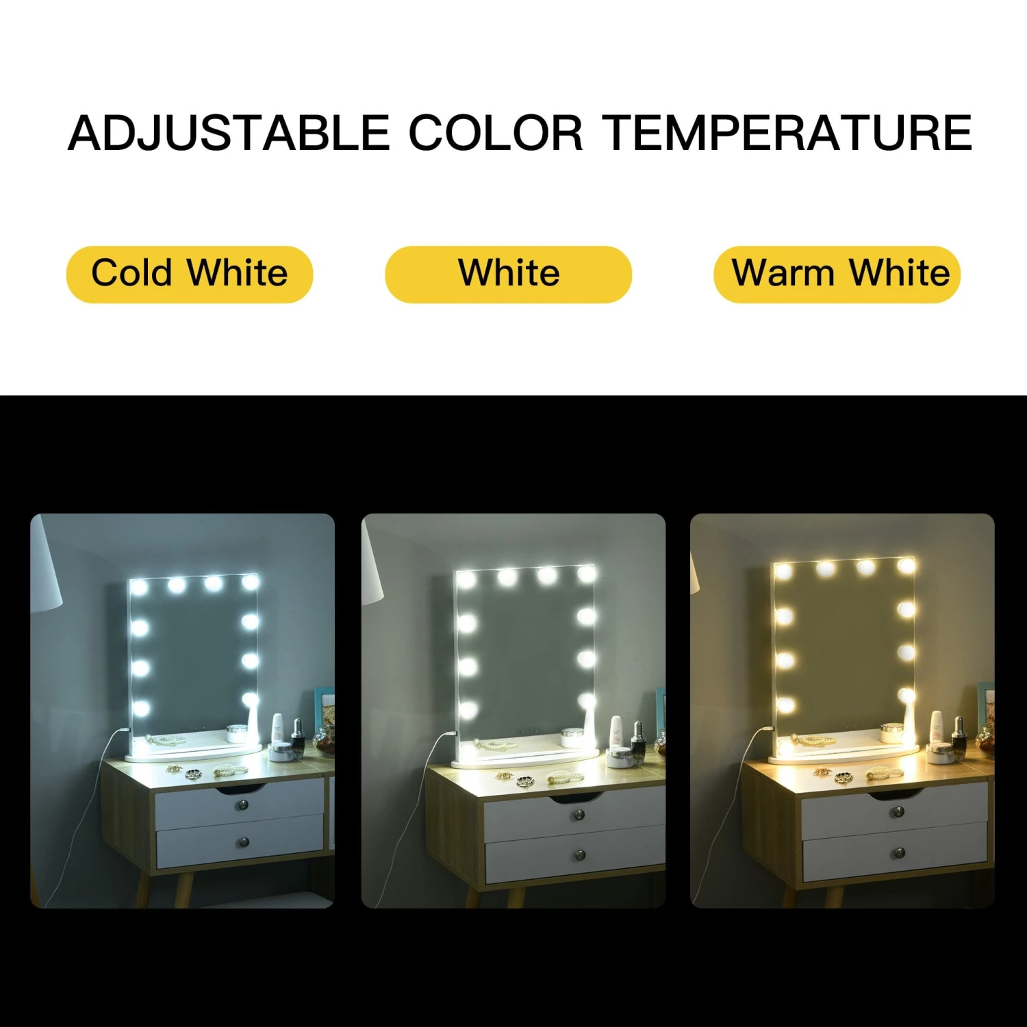 Hollywood Mirror With Lights For Makeup Dressing Table, Lighted Vanity Mirror With 12 Dimmable LED Bulbs And USB Plug In Power Supply, White Led Light Dimmer Cosmetic Beauty Stage 4 Hollywood Mirror With Lights For Makeup Dressing Table, Lighted Vanity Mirror With 12 Dimmable LED Bulbs And USB Plug In Power Supply, White Led Light Dimmer Cosmetic Beauty Stage - Image 4