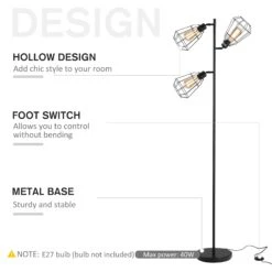 HOMCOM Steel Tri-Head Floor Lamp Black -Home Furnishing Serie Shop 1645413883 44545900