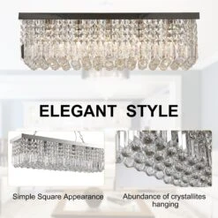 HOMCOM Modern Crystal Ceiling Light Square Chandelier For Home Office Hotel Silver -Home Furnishing Serie Shop 1645414183 37929200