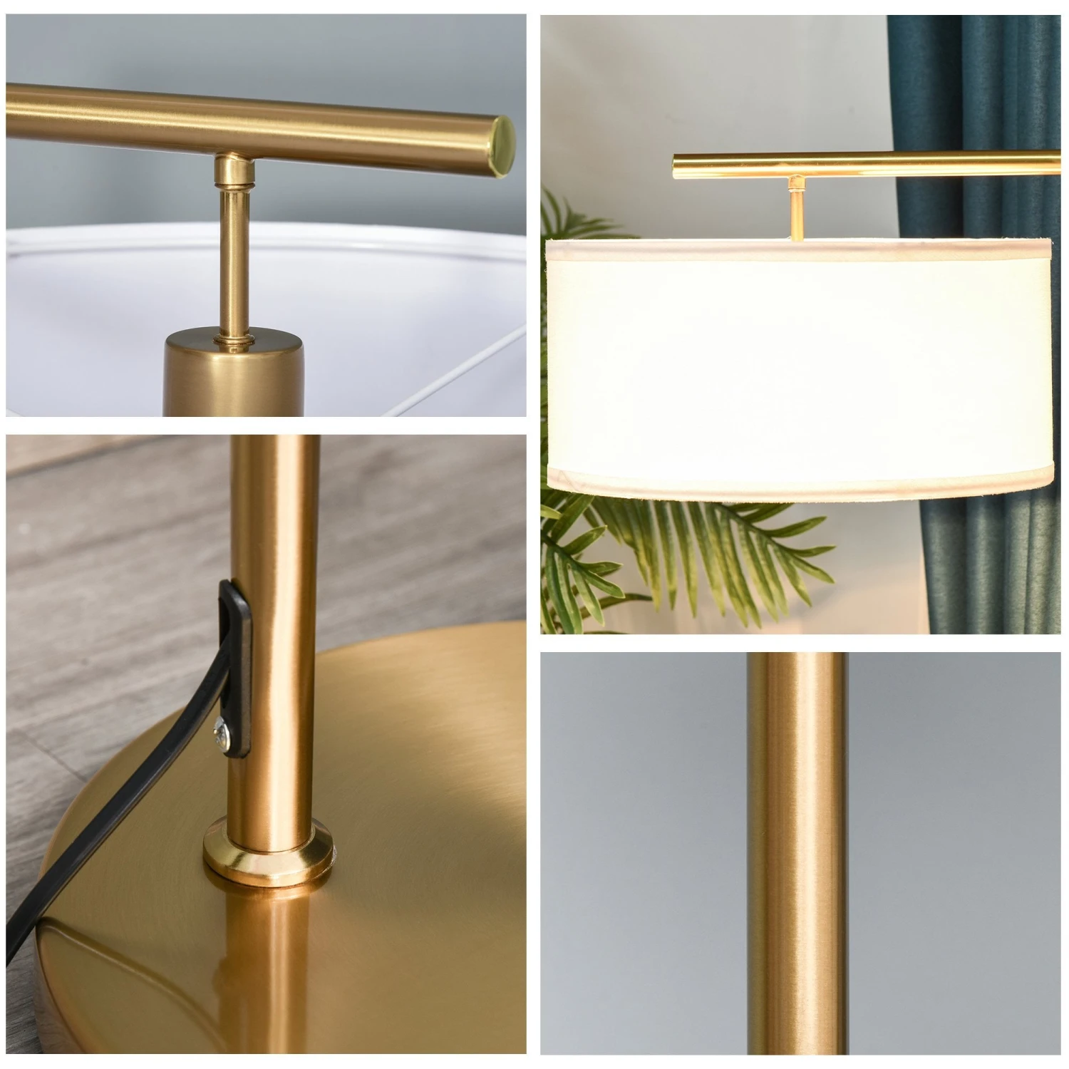 HOMCOM Floor Lamp, Modern Standing Light With Linen Lampshade, Round Base For Living Room, Bedroom, Dining Room, Gold And White Lampshade Room Bedroom 7 HOMCOM Floor Lamp, Modern Standing Light With Linen Lampshade, Round Base For Living Room, Bedroom, Dining Room, Gold And White Lampshade Room Bedroom - Image 7