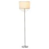 HOMCOM Modern Steel Floor Lamp With Crystal Pendant Fabric Lampshade Floor Switch, For Living Room, Entrance, Office, Silver And Cream White Shade Metal Base