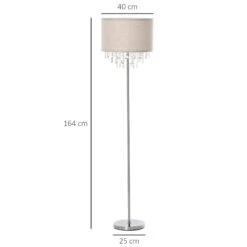 HOMCOM Modern Steel Floor Lamp With Crystal Pendant Fabric Lampshade Floor Switch, For Living Room, Entrance, Office, Silver And Cream White Shade Metal Base -Home Furnishing Serie Shop 1645414349 33171800