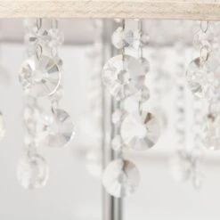 HOMCOM Modern Steel Floor Lamp With Crystal Pendant Fabric Lampshade Floor Switch, For Living Room, Entrance, Office, Silver And Cream White Shade Metal Base -Home Furnishing Serie Shop 1645414367 80571500