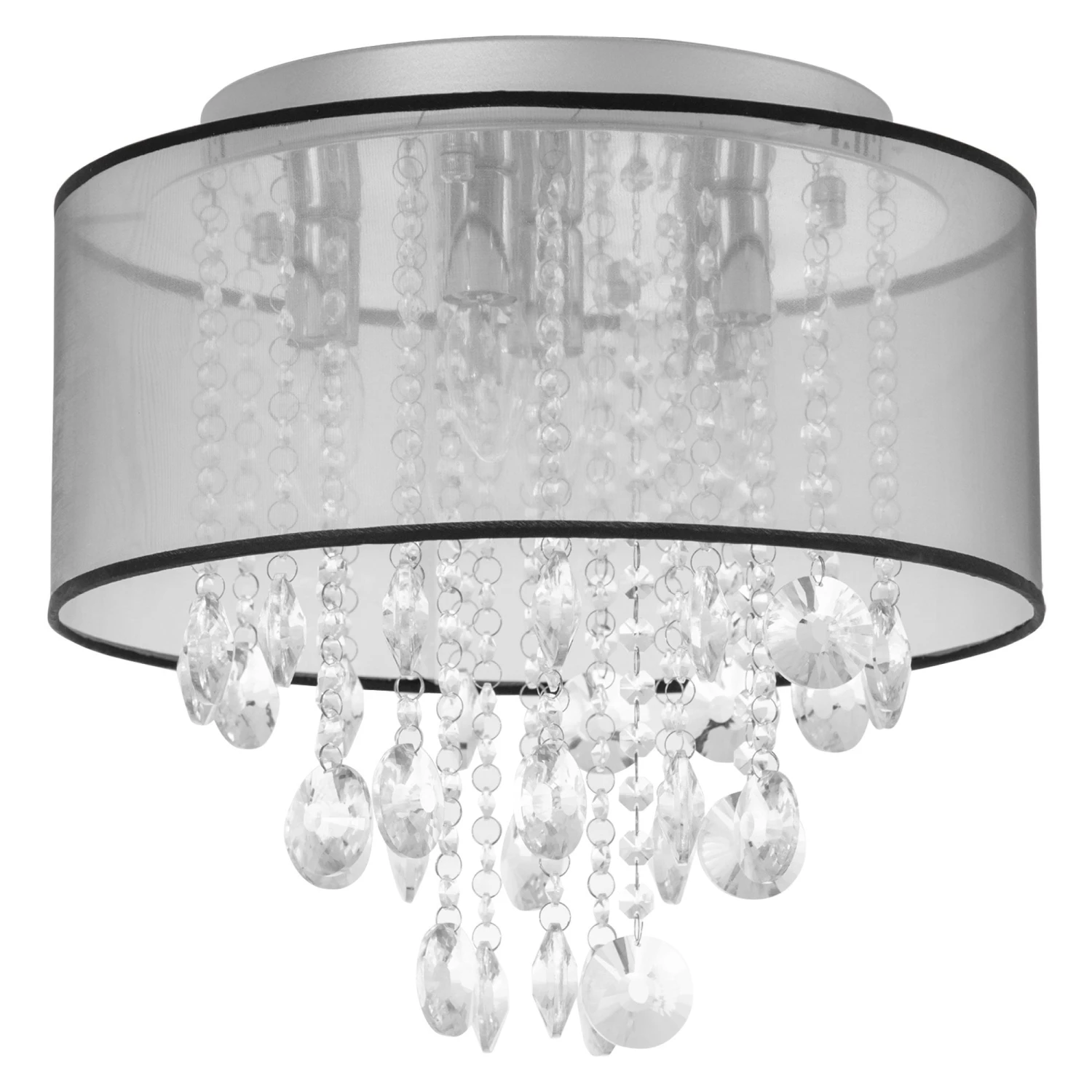 HOMCOM Modern Crystal Chandelier Flush Mount LED Ceiling Light With Drum Shade For Living Room Bedroom Dining Room Silver W/ 1 HOMCOM Modern Crystal Chandelier Flush Mount LED Ceiling Light With Drum Shade For Living Room Bedroom Dining Room Silver W/