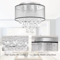 HOMCOM Modern Crystal Chandelier Flush Mount LED Ceiling Light With Drum Shade For Living Room Bedroom Dining Room Silver W/ 14 HOMCOM Modern Crystal Chandelier Flush Mount LED Ceiling Light With Drum Shade For Living Room Bedroom Dining Room Silver W/ -Home Furnishing Serie Shop 1645414663 42210800