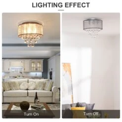 HOMCOM Modern Crystal Chandelier Flush Mount LED Ceiling Light With Drum Shade For Living Room Bedroom Dining Room Silver W/ 15 HOMCOM Modern Crystal Chandelier Flush Mount LED Ceiling Light With Drum Shade For Living Room Bedroom Dining Room Silver W/ -Home Furnishing Serie Shop 1645414666 92104200