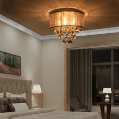 HOMCOM Modern Crystal Chandelier Flush Mount LED Ceiling Light With Drum Shade For Living Room Bedroom Dining Room Silver W/ 16 HOMCOM Modern Crystal Chandelier Flush Mount LED Ceiling Light With Drum Shade For Living Room Bedroom Dining Room Silver W/ -Home Furnishing Serie Shop 1645414670 74441400
