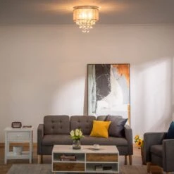 HOMCOM Modern Crystal Chandelier Flush Mount LED Ceiling Light With Drum Shade For Living Room Bedroom Dining Room Silver W/ 19 HOMCOM Modern Crystal Chandelier Flush Mount LED Ceiling Light With Drum Shade For Living Room Bedroom Dining Room Silver W/ -Home Furnishing Serie Shop 1645414681 87912000