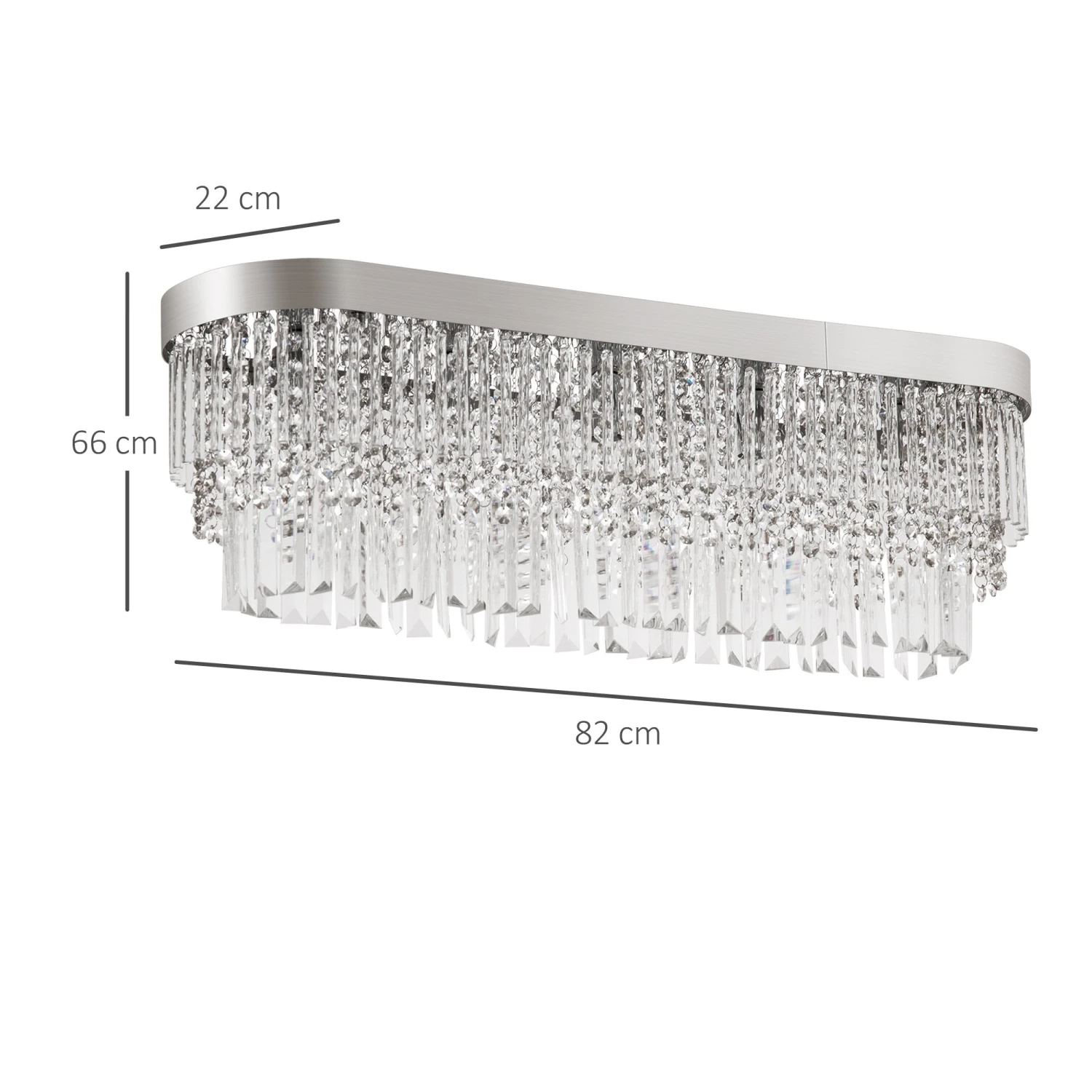 HOMCOM Modern Raindrop Crystal Chandelier, Round Rectangular Pendant Ceiling Light, Linear Hanging Lighting With Stainless Steel Base, For Restaurant Kitchen Island Dining Room Hotel, Silver Chandelier Light 3 HOMCOM Modern Raindrop Crystal Chandelier, Round Rectangular Pendant Ceiling Light, Linear Hanging Lighting With Stainless Steel Base, For Restaurant Kitchen Island Dining Room Hotel, Silver Chandelier Light - Image 3