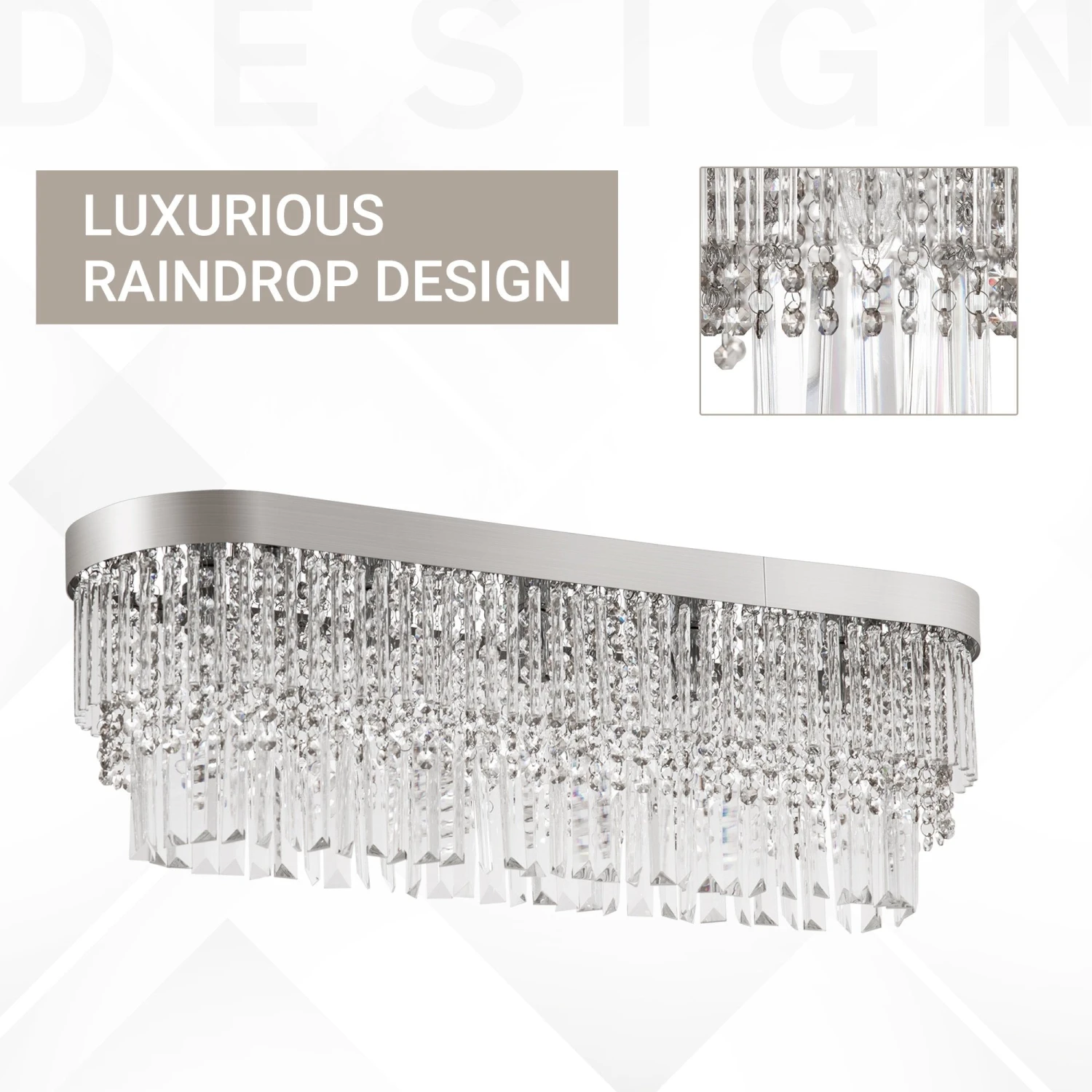 HOMCOM Modern Raindrop Crystal Chandelier, Round Rectangular Pendant Ceiling Light, Linear Hanging Lighting With Stainless Steel Base, For Restaurant Kitchen Island Dining Room Hotel, Silver Chandelier Light 4 HOMCOM Modern Raindrop Crystal Chandelier, Round Rectangular Pendant Ceiling Light, Linear Hanging Lighting With Stainless Steel Base, For Restaurant Kitchen Island Dining Room Hotel, Silver Chandelier Light - Image 4