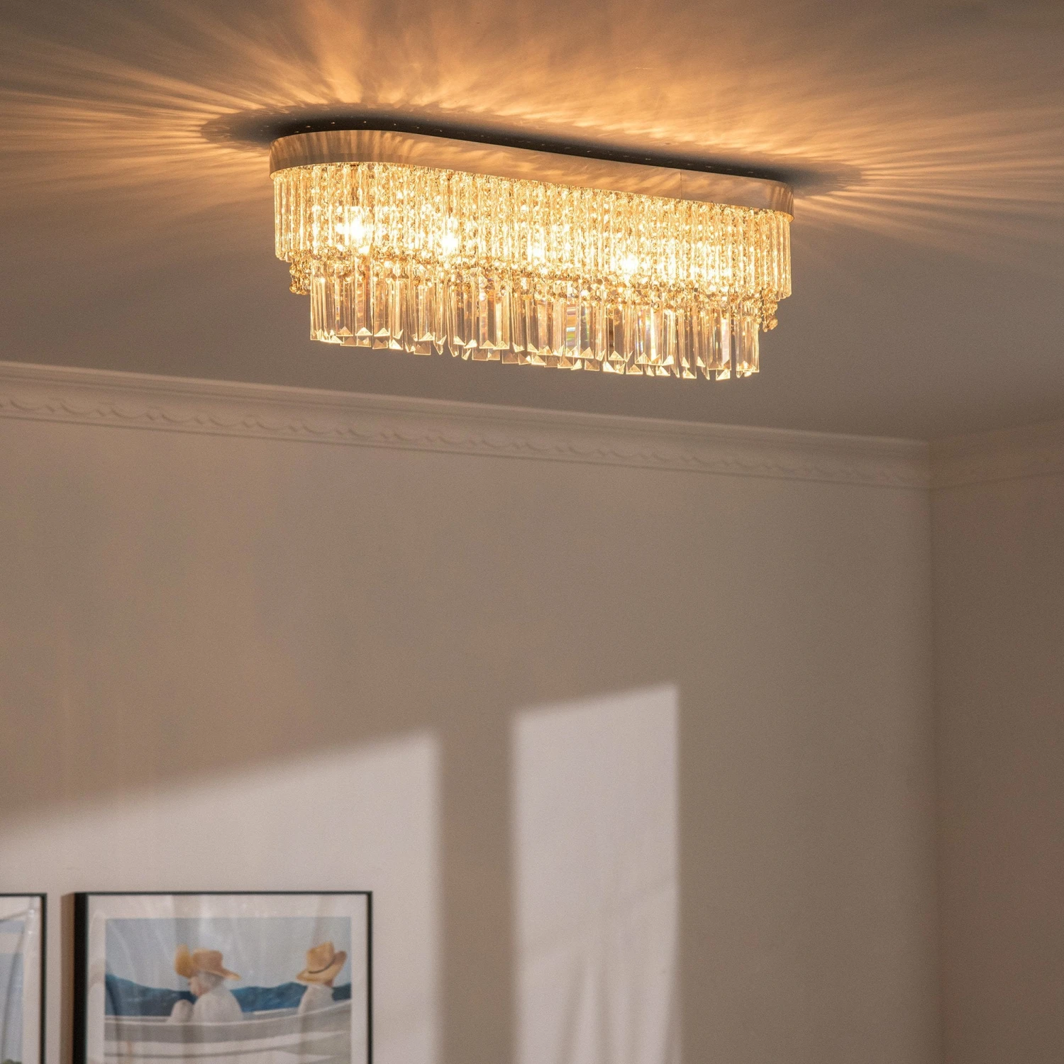 HOMCOM Modern Raindrop Crystal Chandelier, Round Rectangular Pendant Ceiling Light, Linear Hanging Lighting With Stainless Steel Base, For Restaurant Kitchen Island Dining Room Hotel, Silver Chandelier Light 7 HOMCOM Modern Raindrop Crystal Chandelier, Round Rectangular Pendant Ceiling Light, Linear Hanging Lighting With Stainless Steel Base, For Restaurant Kitchen Island Dining Room Hotel, Silver Chandelier Light - Image 7