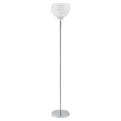 HOMCOM Modern Floor Lamp With K9 Crystal Lampshade, Tall Standing Lamp With E27 Bulb Base And Foot Switch For Living Room Bedroom Study Office Silver Lampshade