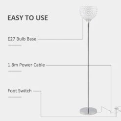 HOMCOM Modern Floor Lamp With K9 Crystal Lampshade, Tall Standing Lamp With E27 Bulb Base And Foot Switch For Living Room Bedroom Study Office Silver Lampshade -Home Furnishing Serie Shop 1645414772 86406000
