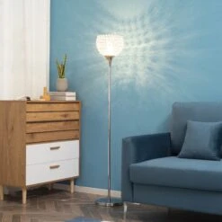 HOMCOM Modern Floor Lamp With K9 Crystal Lampshade, Tall Standing Lamp With E27 Bulb Base And Foot Switch For Living Room Bedroom Study Office Silver Lampshade -Home Furnishing Serie Shop 1645414785 30999400