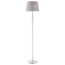 Floor Lamp With Hollow Out Fabric Shade, Chrome Base, Elegant Decoration For Bedroom, Living Room, Study, Grey Standing Bedroom Room