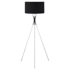 Modern Tripod Floor Lamp, Free Standing Light With Metal Frame, Fabric Lampshade And E27 Base For Living Room, Bedroom, Office, Black Bedroom