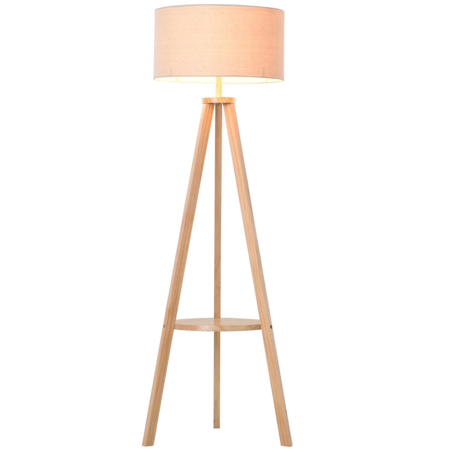HOMCOM Floor Lamp, 154H Cm-Beige/Natural Wood Colour 1 HOMCOM Floor Lamp, 154H Cm-Beige/Natural Wood Colour
