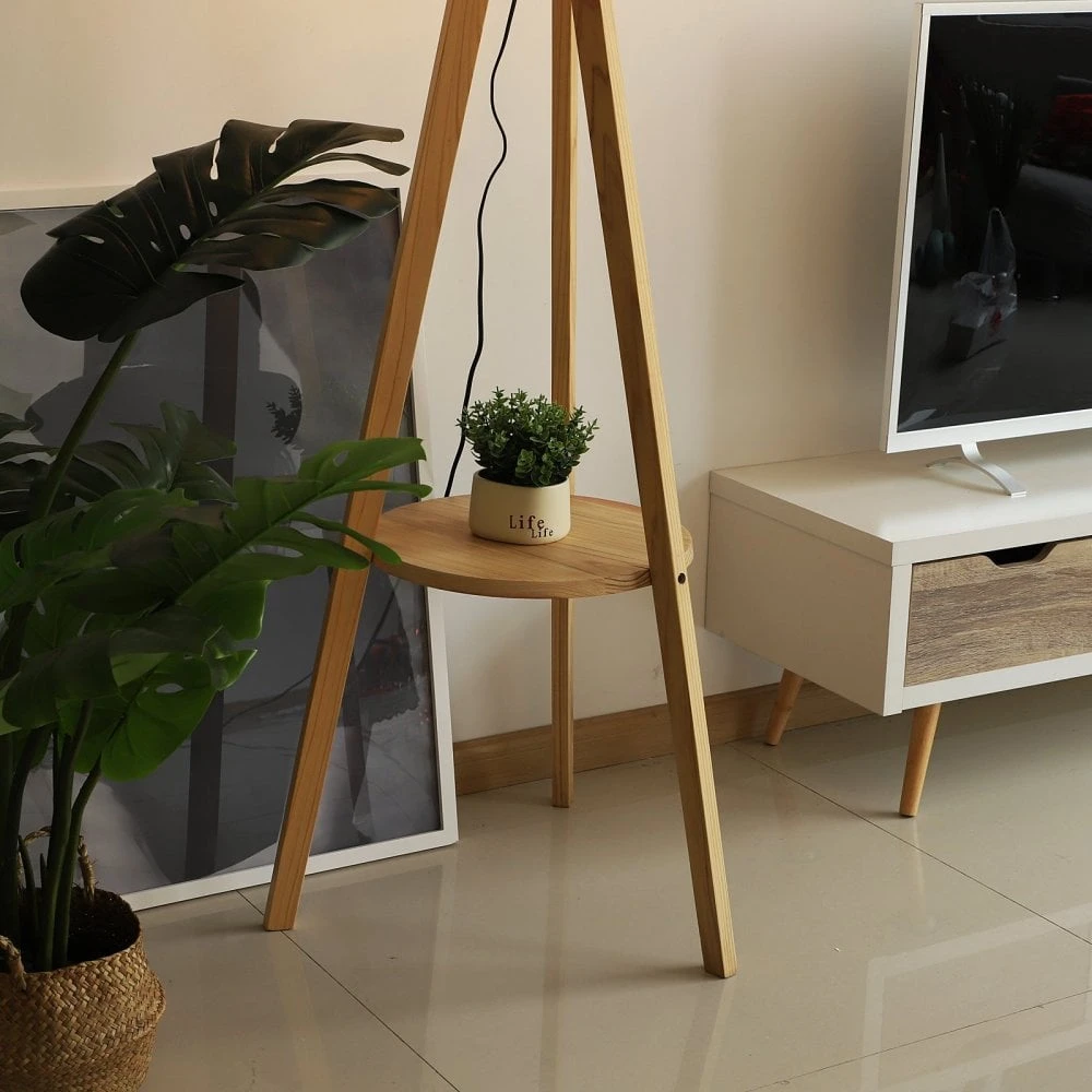 HOMCOM Floor Lamp, 154H Cm-Beige/Natural Wood Colour 7 HOMCOM Floor Lamp, 154H Cm-Beige/Natural Wood Colour - Image 7