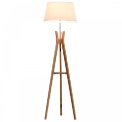 HOMCOM Bamboo Freestanding Tripod Floor Lamp W/ Shelf White