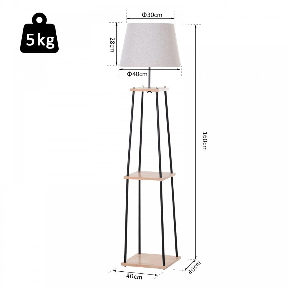 HOMCOM Metal Frame 3-Tier Shelf Tripod Lamp W/ Foot Switch Beige 3 HOMCOM Metal Frame 3-Tier Shelf Tripod Lamp W/ Foot Switch Beige - Image 3