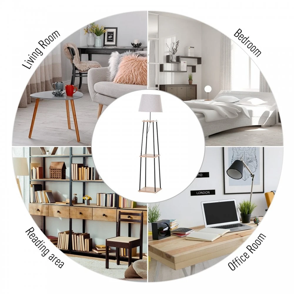 HOMCOM Metal Frame 3-Tier Shelf Tripod Lamp W/ Foot Switch Beige 6 HOMCOM Metal Frame 3-Tier Shelf Tripod Lamp W/ Foot Switch Beige - Image 6