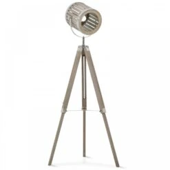 HOMCOM Pine Wood Tripod Floor Lamp Standing Lamp - Brown And Silver