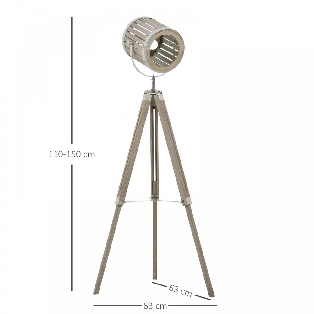HOMCOM Pine Wood Tripod Floor Lamp Standing Lamp - Brown And Silver 3 HOMCOM Pine Wood Tripod Floor Lamp Standing Lamp - Brown And Silver - Image 3