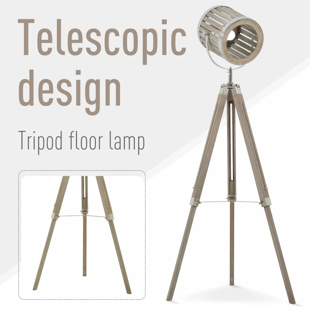 HOMCOM Pine Wood Tripod Floor Lamp Standing Lamp - Brown And Silver 6 HOMCOM Pine Wood Tripod Floor Lamp Standing Lamp - Brown And Silver - Image 6