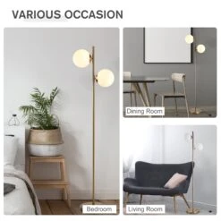HOMCOM Steel Duo Glass Sphere Floor Lamp Gold -Home Furnishing Serie Shop 1645415249 89376400