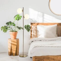 HOMCOM Steel Duo Glass Sphere Floor Lamp Gold -Home Furnishing Serie Shop 1645415267 30807900