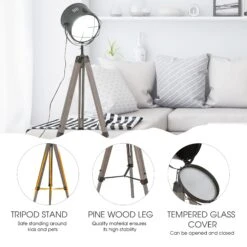 HOMCOM Pine Wood Tripod Spotlight Floor Lamp Brown/Black -Home Furnishing Serie Shop 1645415312 93832700