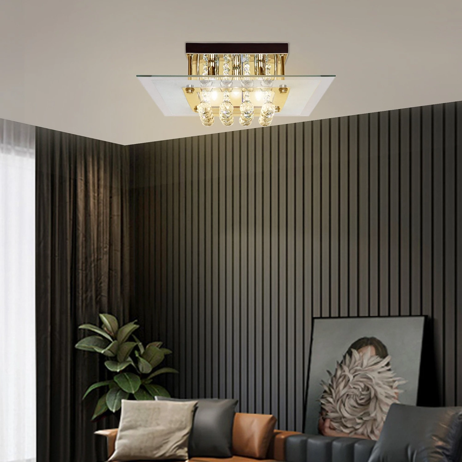 HOMCOM Ceiling Chandelier 5 Lights Crystal Flush Rain Drop Light Design Droplet Fixture In Metal Plate And Bulbs Mount Pendant Lamp Modern Illumination Fabric 7 HOMCOM Ceiling Chandelier 5 Lights Crystal Flush Rain Drop Light Design Droplet Fixture In Metal Plate And Bulbs Mount Pendant Lamp Modern Illumination Fabric - Image 7