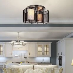 HOMCOM Chandelier 40x25H Cm Chrome/Fabric-Black