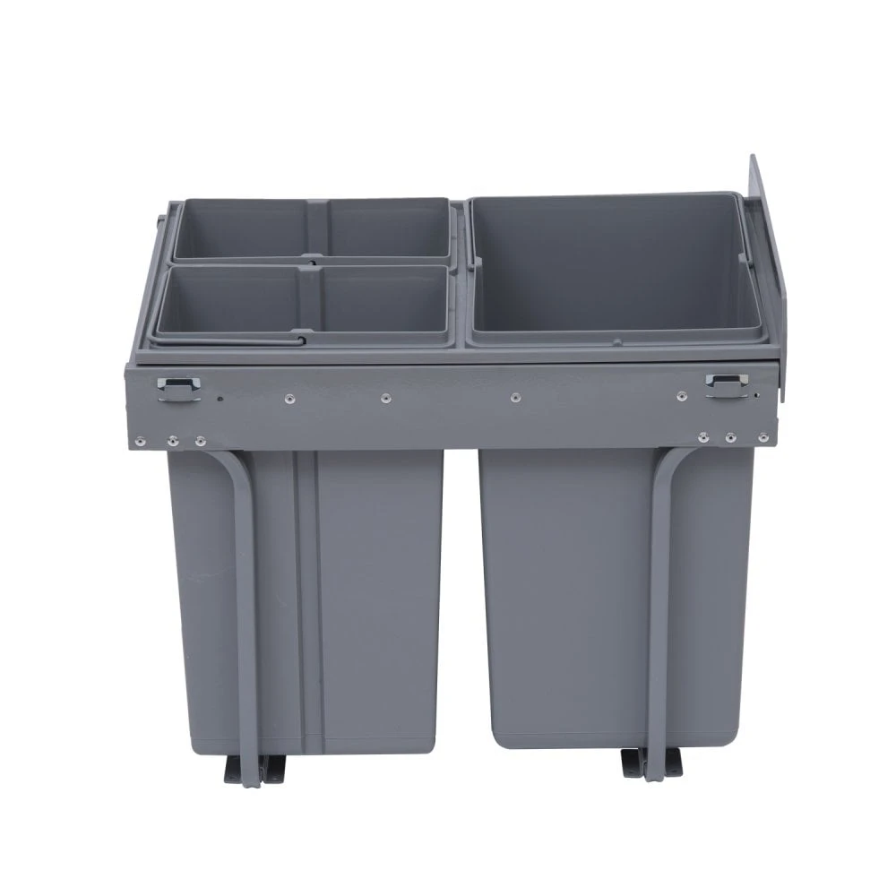 HOMCOM Kitchen Recycle Waste Bin Pull Out Soft Close Dustbin Recycling Cabinet Trash Can 40L - Grey 2 HOMCOM Kitchen Recycle Waste Bin Pull Out Soft Close Dustbin Recycling Cabinet Trash Can 40L - Grey - Image 2