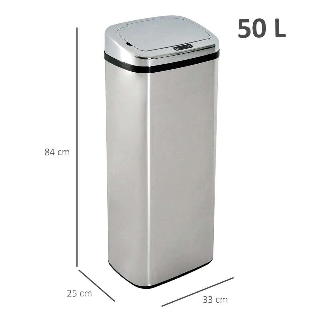 HOMCOM 50L Motion Sensor ABS Rubbish Bin Silver/Black 4 HOMCOM 50L Motion Sensor ABS Rubbish Bin Silver/Black - Image 4
