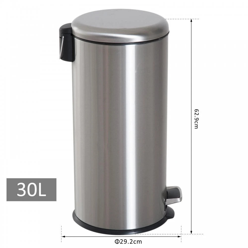 HOMCOM 30L Pedal Bin, 29.2 Cm-Black/Silver 3 HOMCOM 30L Pedal Bin, 29.2 Cm-Black/Silver - Image 3