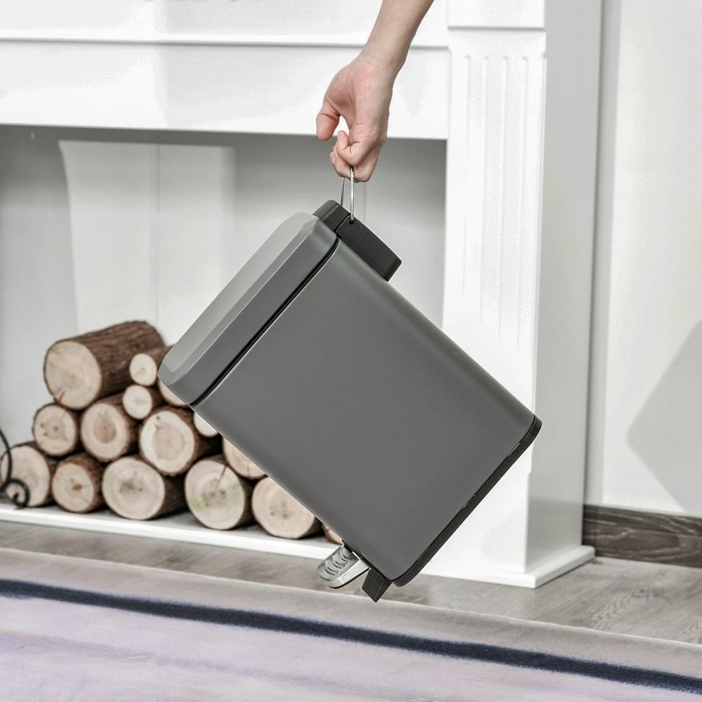 HOMCOM 5L Steel Step Trash Can With Quiet-Closed Lid, Silent And Gentle Open, Oversized Pedal, Back Pull Ring, For Living Room, Kitchen, Dorm, Office Bin Open 6 HOMCOM 5L Steel Step Trash Can With Quiet-Closed Lid, Silent And Gentle Open, Oversized Pedal, Back Pull Ring, For Living Room, Kitchen, Dorm, Office Bin Open - Image 6