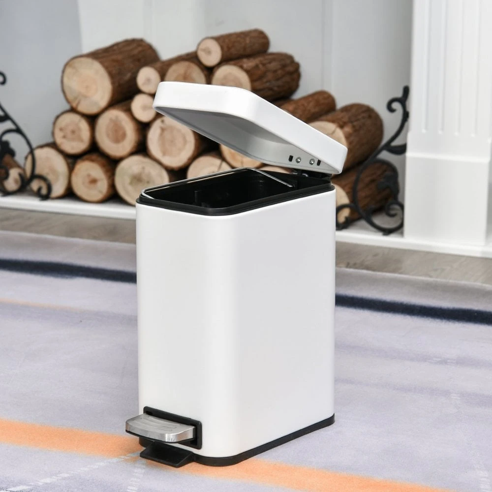 HOMCOM 5L Rectangular Steel Pedal Bin White 2 HOMCOM 5L Rectangular Steel Pedal Bin White - Image 2