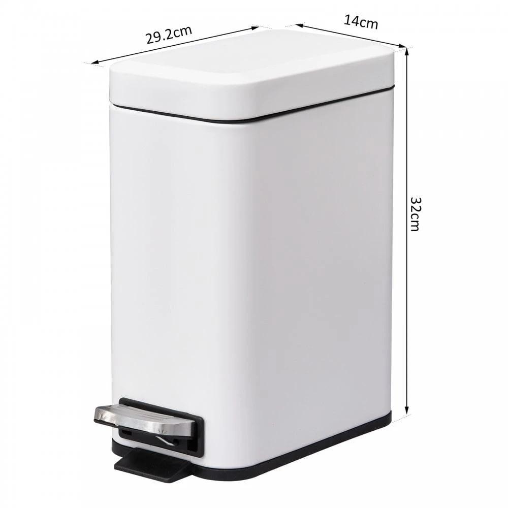 HOMCOM 5L Rectangular Steel Pedal Bin White 3 HOMCOM 5L Rectangular Steel Pedal Bin White - Image 3
