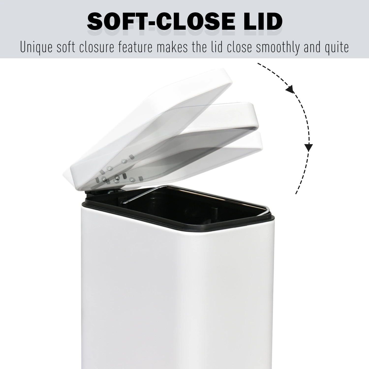 HOMCOM 5L Rectangular Steel Pedal Bin White 5 HOMCOM 5L Rectangular Steel Pedal Bin White - Image 5