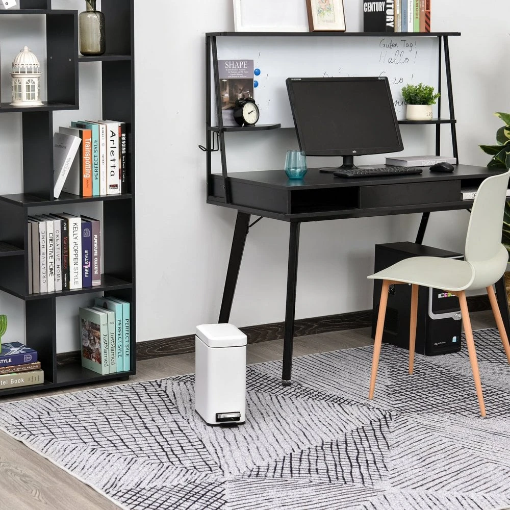 HOMCOM 5L Rectangular Steel Pedal Bin White 10 HOMCOM 5L Rectangular Steel Pedal Bin White - Image 10