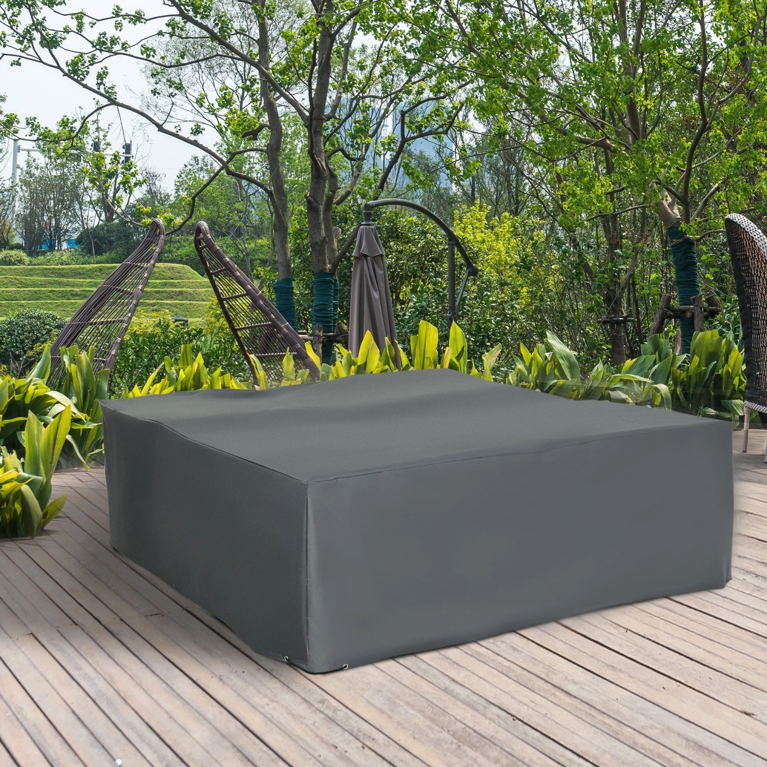 Outsunny Outdoor & Garden Furniture Rectangular Dining Set Cover Water UV Resistant Protection Oxford Fabric - Grey 2 Outsunny Outdoor & Garden Furniture Rectangular Dining Set Cover Water UV Resistant Protection Oxford Fabric - Grey - Image 2
