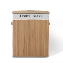 52Lx32Wx63H Cm Bamboo Laundry Basket Collapsible Hamper Organizer Clothes Washing Bin Storage Box W/Lid