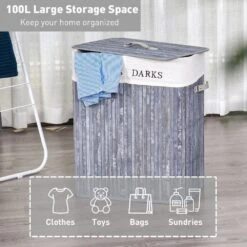 Collapsible Bamboo Laundry Hamper Organizer Clothes Washing Basket Bin Storage Box Removable Lining Large Section Double -Home Furnishing Serie Shop 1645424077 22180200 8dfbb329 14db 4ab8 86f0 d9c542618d4d