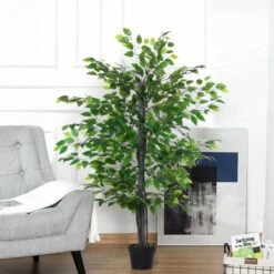 Outsunny Artificial Banyan Decorative Plant With Nursery Pot, Fake Tree For Indoor Outdoor D+®cor, Green, 1.45m W/ 13 Outsunny Artificial Banyan Decorative Plant With Nursery Pot, Fake Tree For Indoor Outdoor D+®cor, Green, 1.45m W/ -Home Furnishing Serie Shop 1645425043 64639200