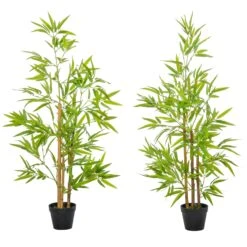 HOMCOM Set Of 2 Artificial Bamboo Trees Decorative Plant With Nursery Pot